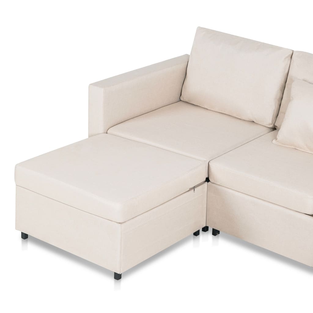 vidaXL Sofá cama de 4 plazas extraíble de tela blanco crema