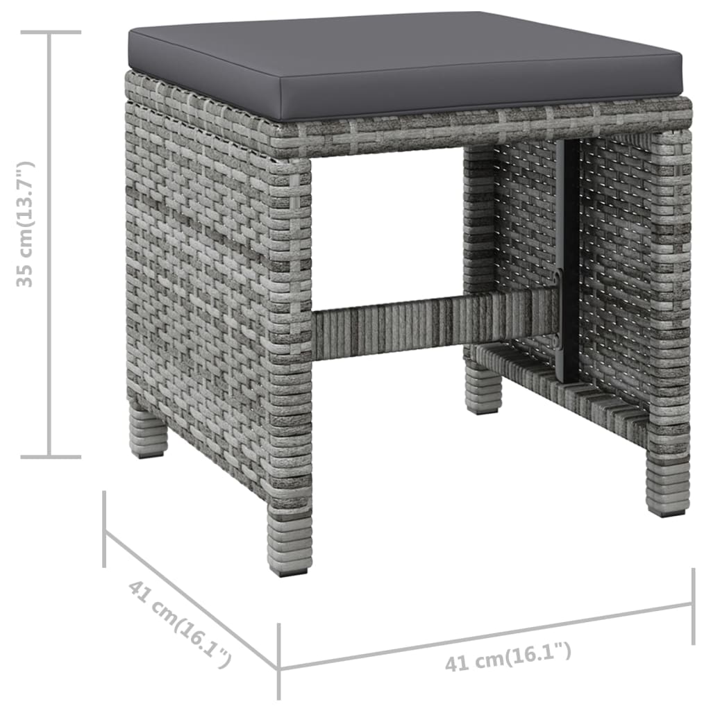 vidaXL Conjunto de silla de jardín y taburete 4 piezas ratán PE gris