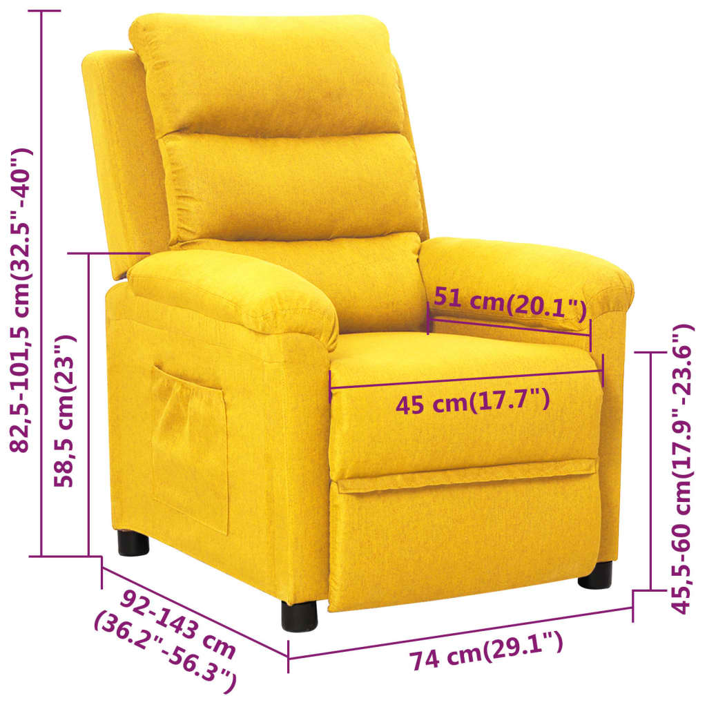 vidaXL Sillón reclinable de tela amarillo