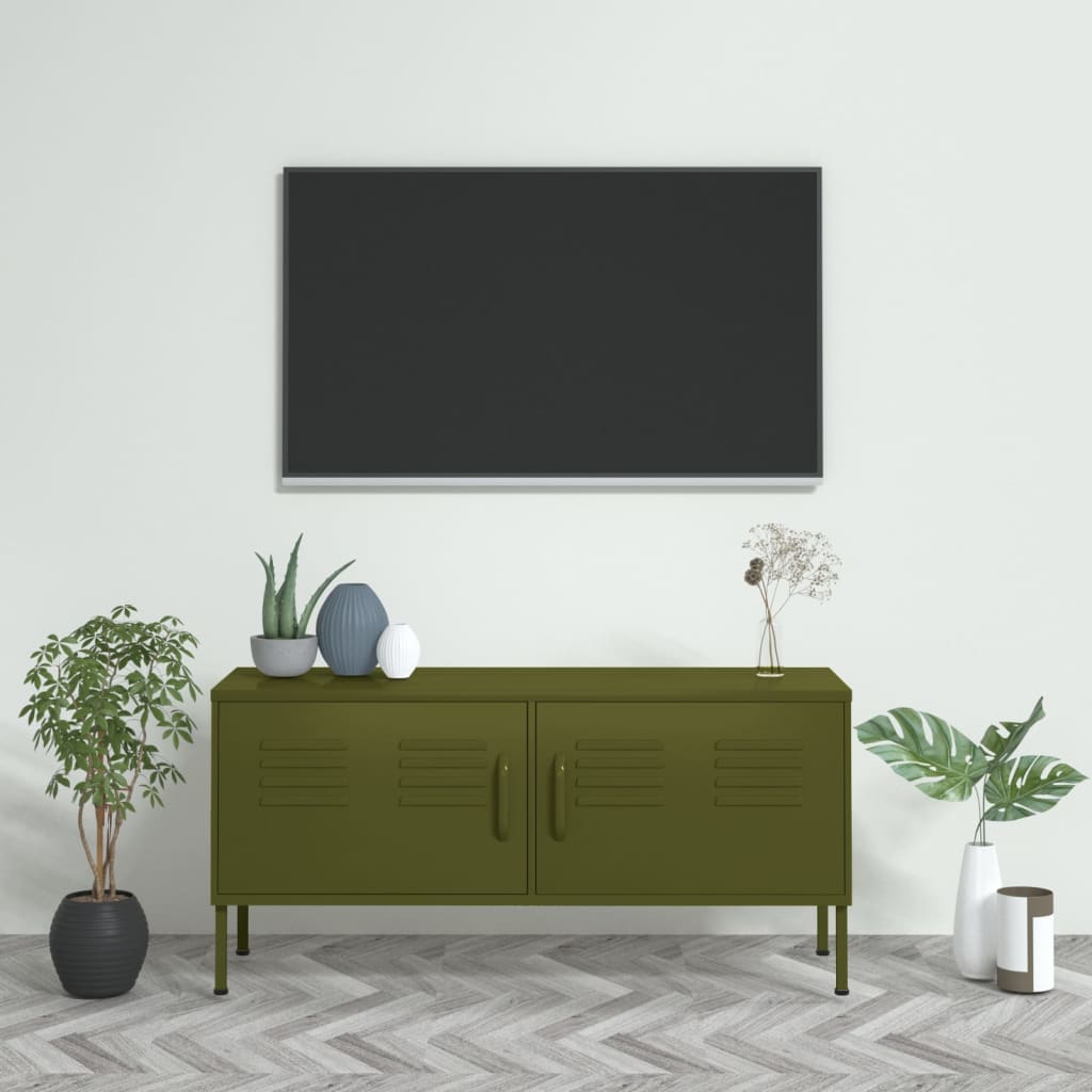 vidaXL Mueble para TV de acero verde oliva 105x35x50 cm