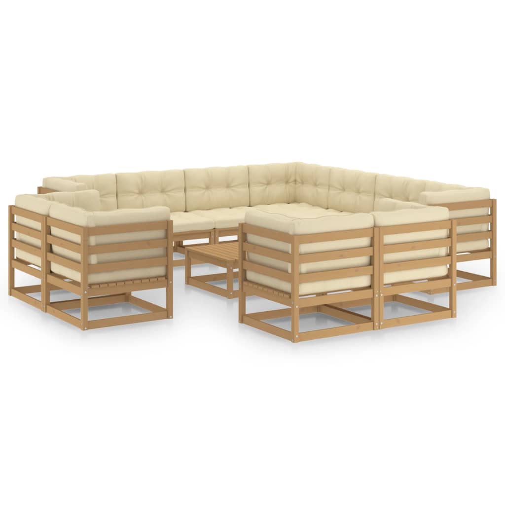 vidaXL Set de muebles de jardín 12 pzs cojines madera pino marrón miel