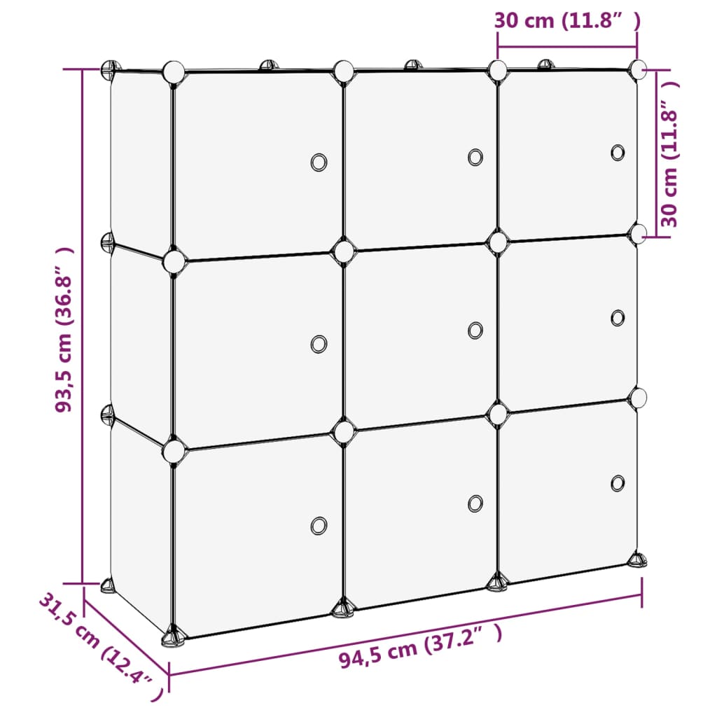 vidaXL Estantería de cubos con 9 compartimentos y puertas PP negro