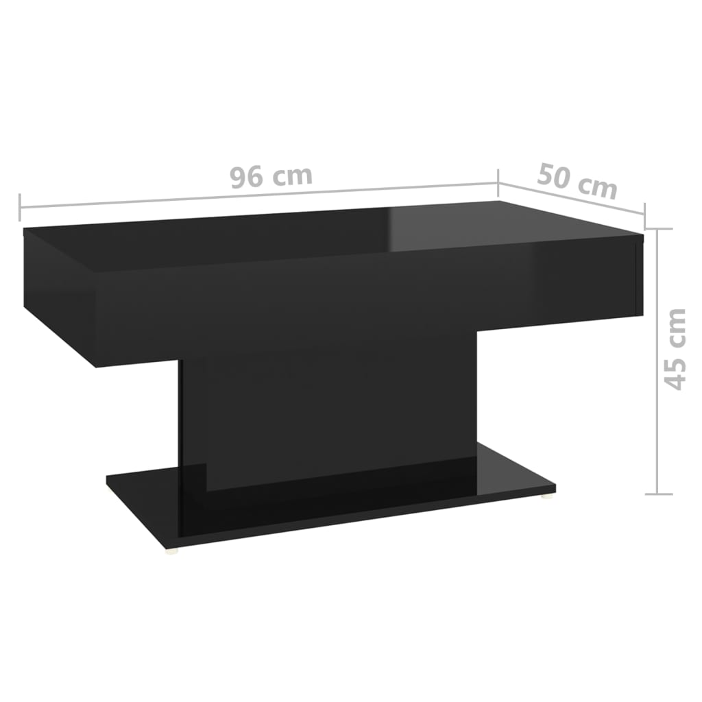 vidaXL Mesa de centro madera contrachapada negro brillante 96x50x45 cm