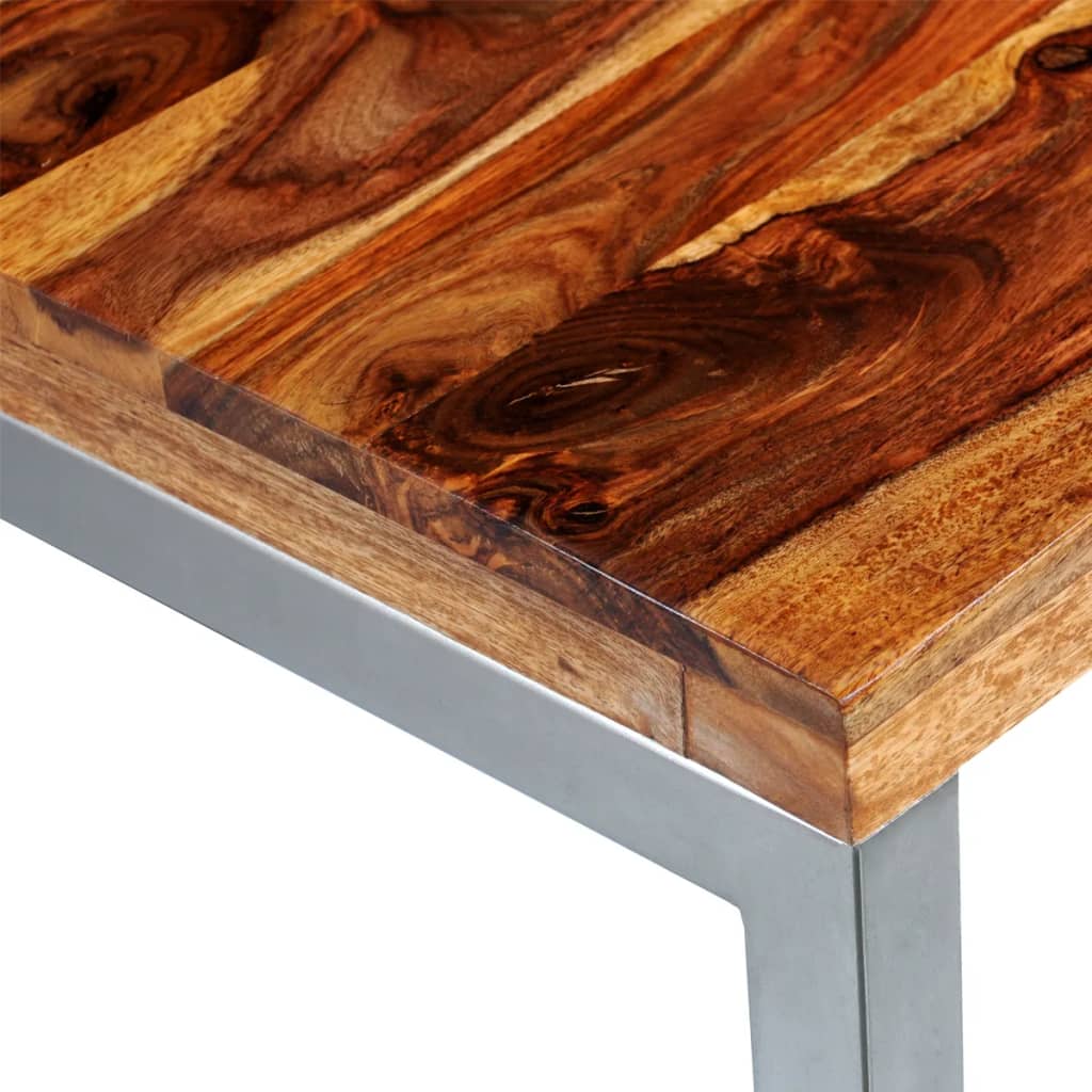 vidaXL Mesa de comedor con patas de acero y madera maciza de sheesham