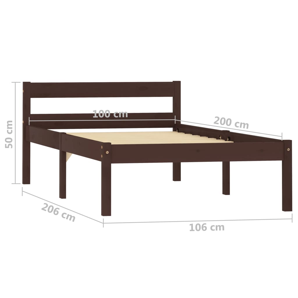 vidaXL Estructura de cama madera maciza pino marrón oscuro 100x200 cm