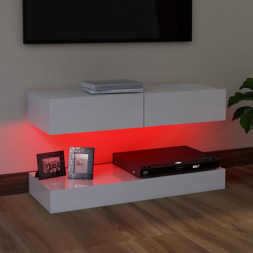 vidaXL Mueble de TV con luces LED blanco brillante 90x35 cm