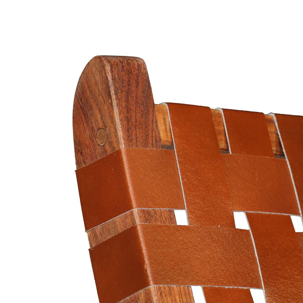 vidaXL Silla plegable con rayas cruzadas cuero auténtico marrón
