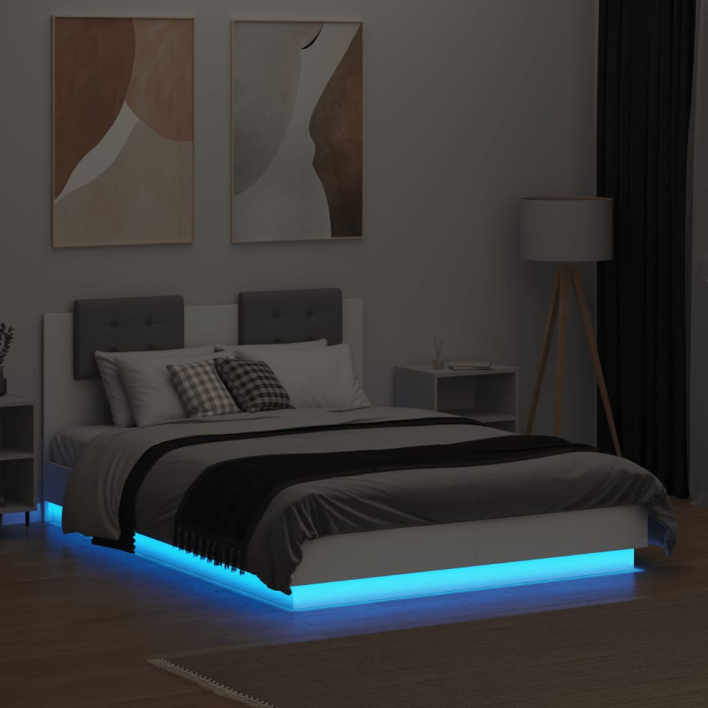 vidaXL Estructura de cama con cabecero y luces LED blanco 140x190 cm