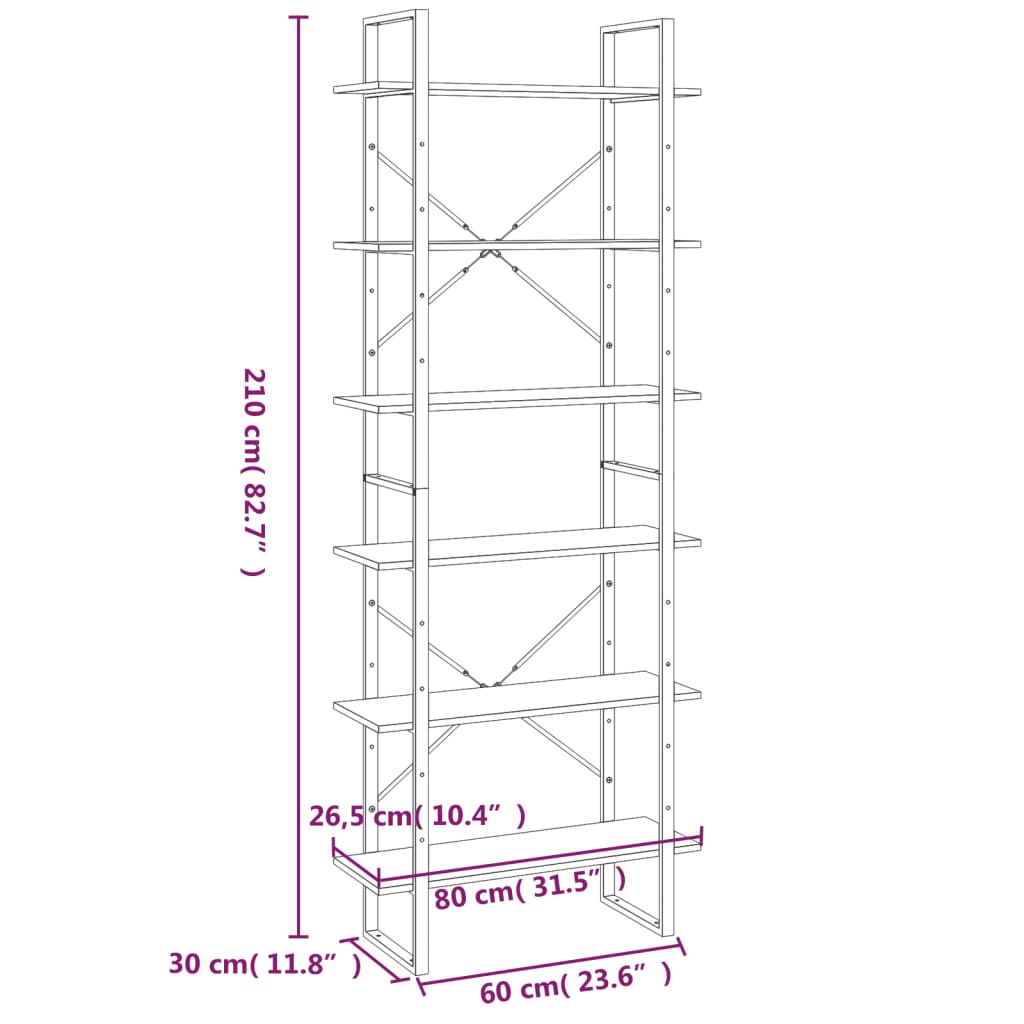 vidaXL Estantería alta madera contrachapada gris Sonoma 80x30x210 cm