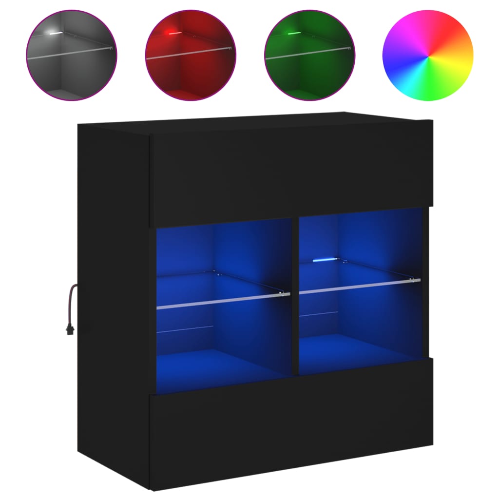 vidaXL Mueble de TV de pared con luces LED negro 58,5x30x60,5 cm