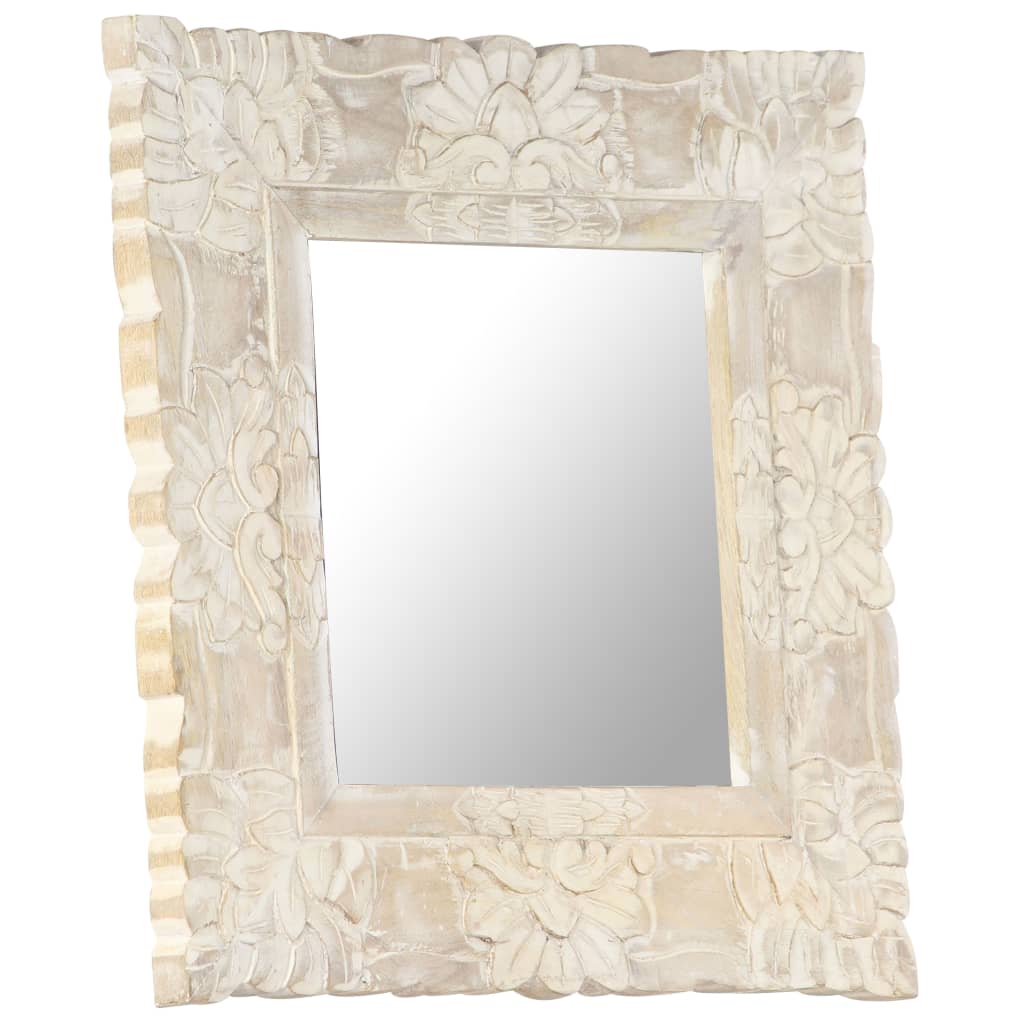 vidaXL Espejo de madera maciza de mango blanco 50x50 cm