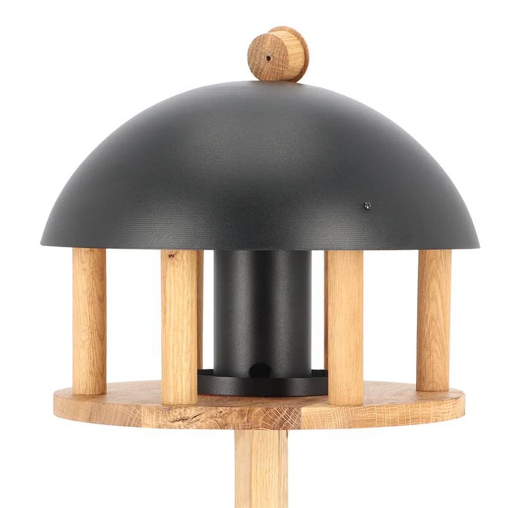 Esschert Design Mesa para pájaros con silo y tejado redondo negro