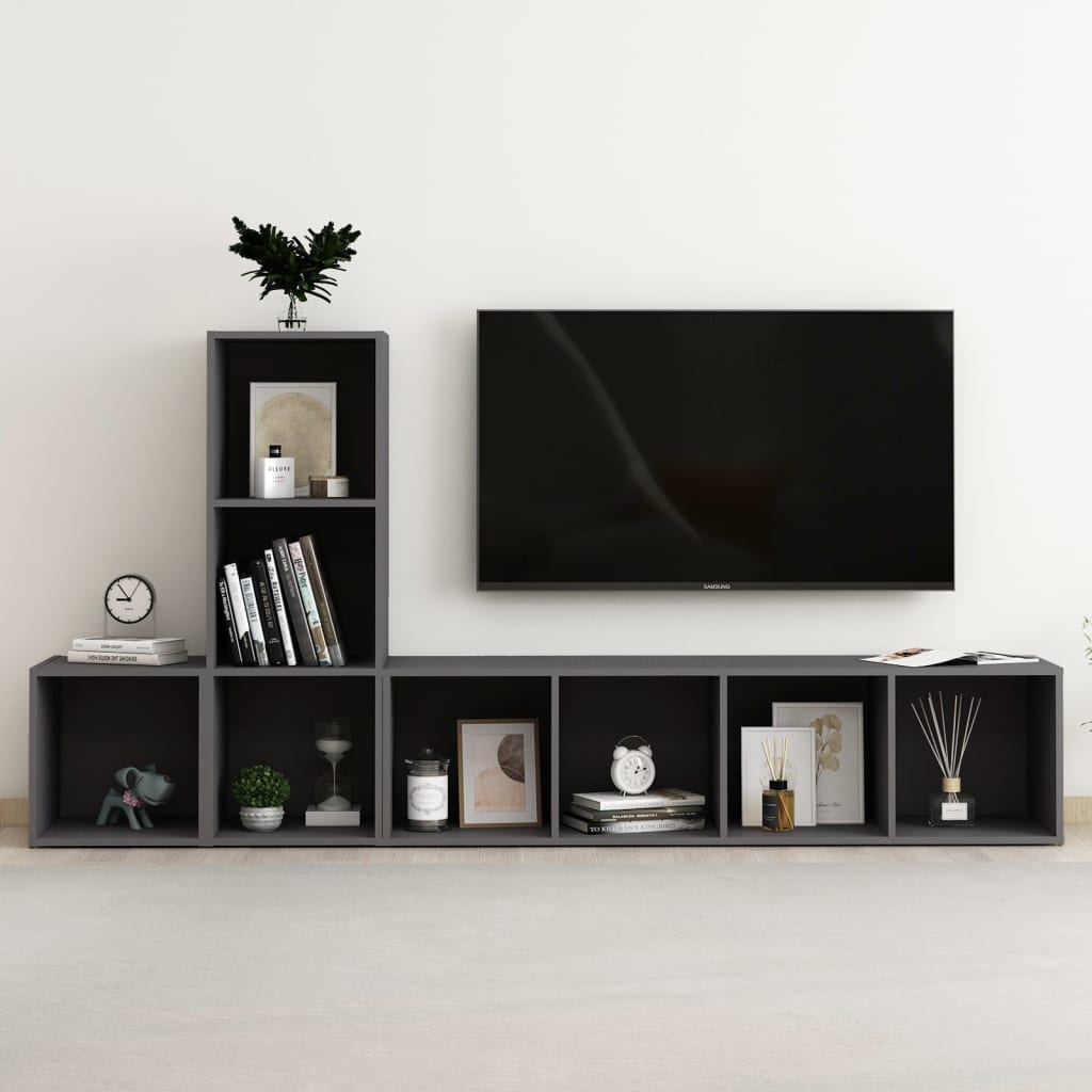 vidaXL Juego de mueble para TV de 3 piezas aglomerado gris
