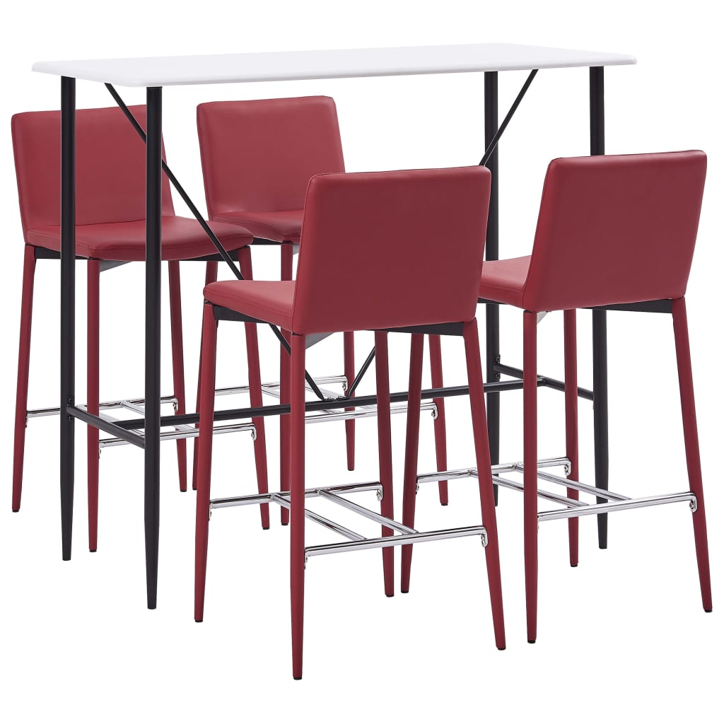 vidaXL Set de mesa alta y taburetes 5 pzas cuero sintético rojo tinto