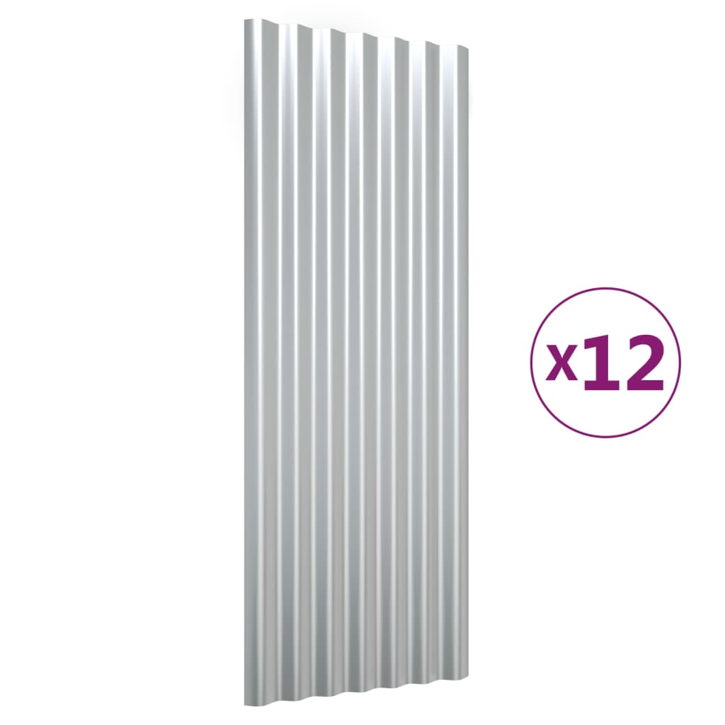 vidaXL Paneles tejado 12 unidades acero recubierto plateado 100x36 cm