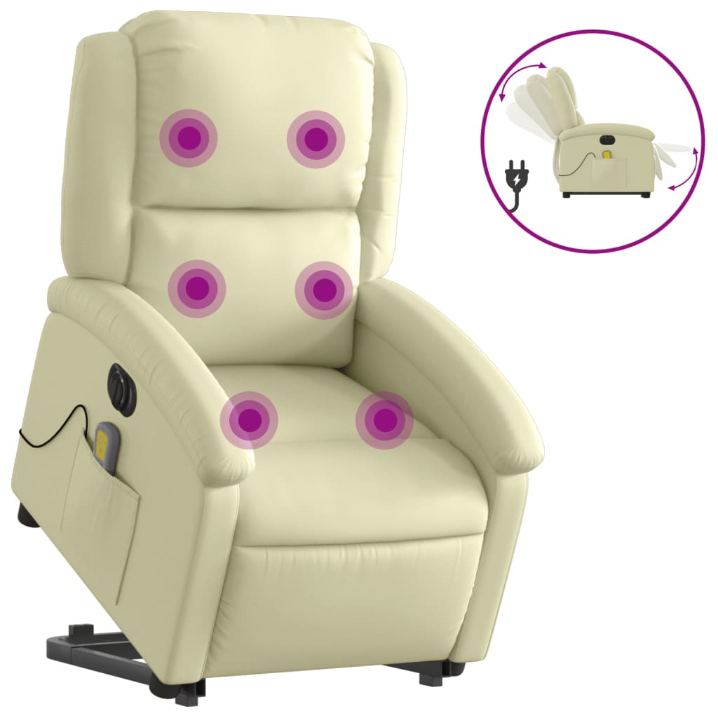 vidaXL Sillón reclinable masaje eléctrico de pie cuero auténtico crema