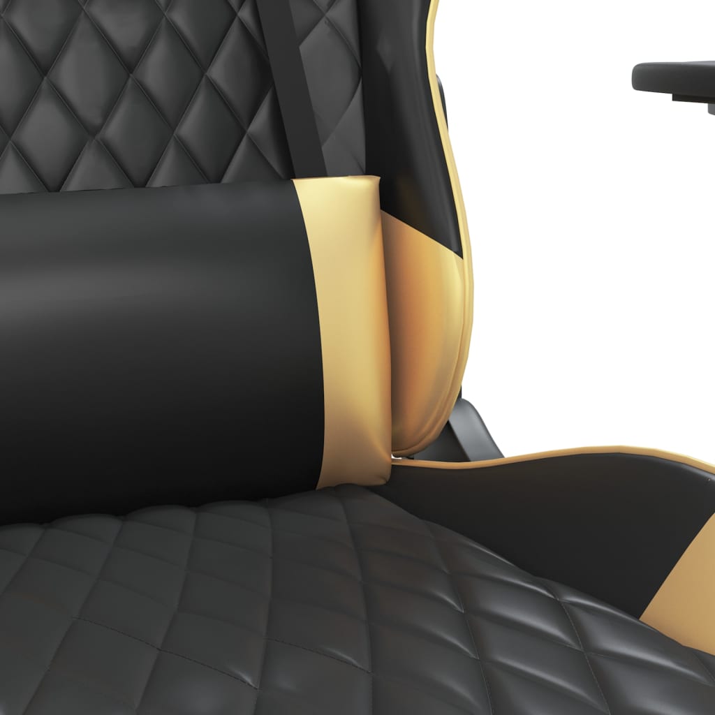vidaXL Silla gaming masaje y reposapiés cuero sintético negro dorado