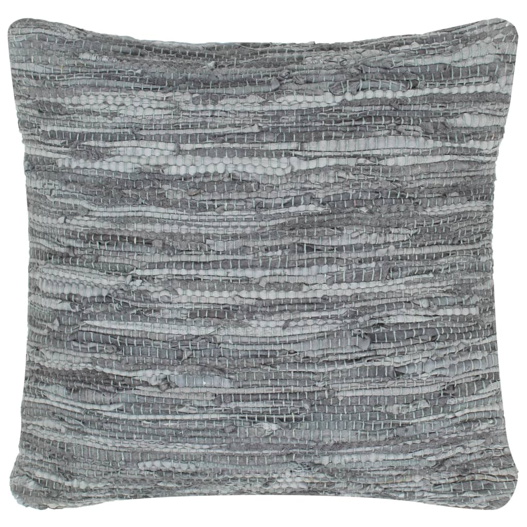 vidaXL Cojín Chindi de cuero y algodón gris 60x60 cm