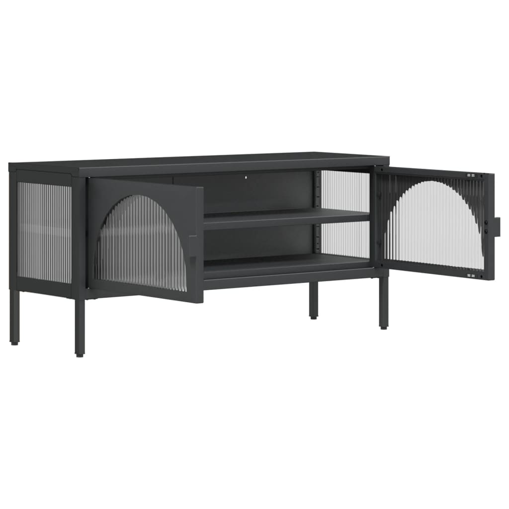 vidaXL Mueble de TV vidrio y acero negro 105x35x50 cm