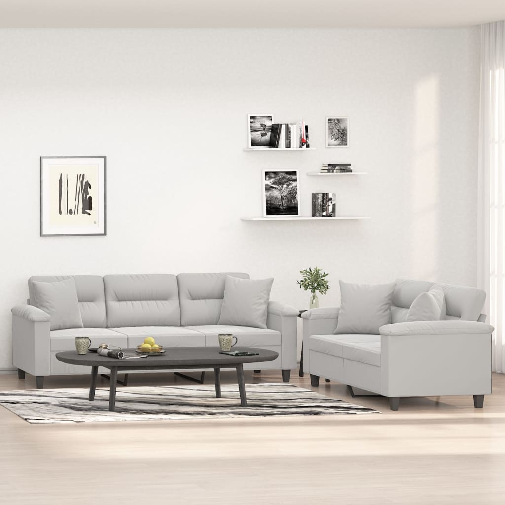 vidaXL Juego de sofás con cojines 2 piezas tela microfibra gris claro