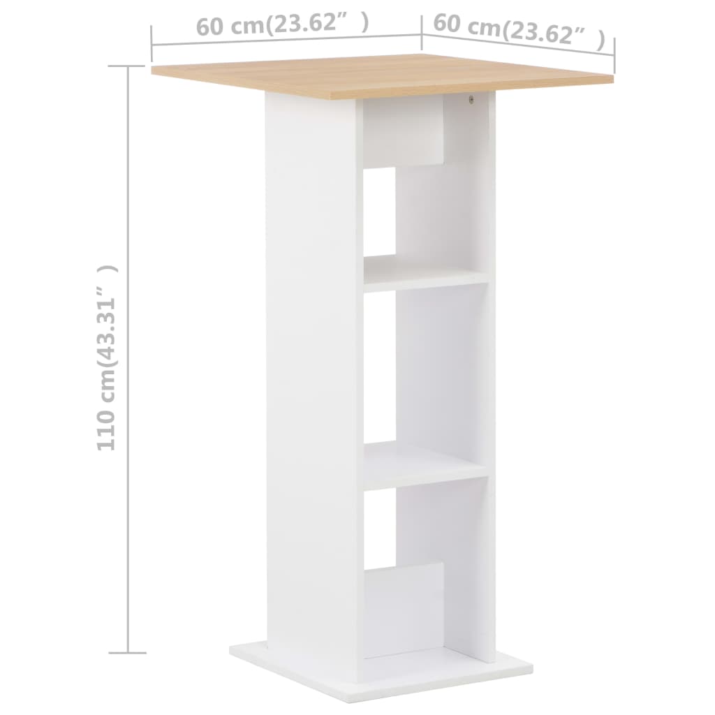 vidaXL Mesa alta de bar blanco y roble Sonoma 60x60x110 cm