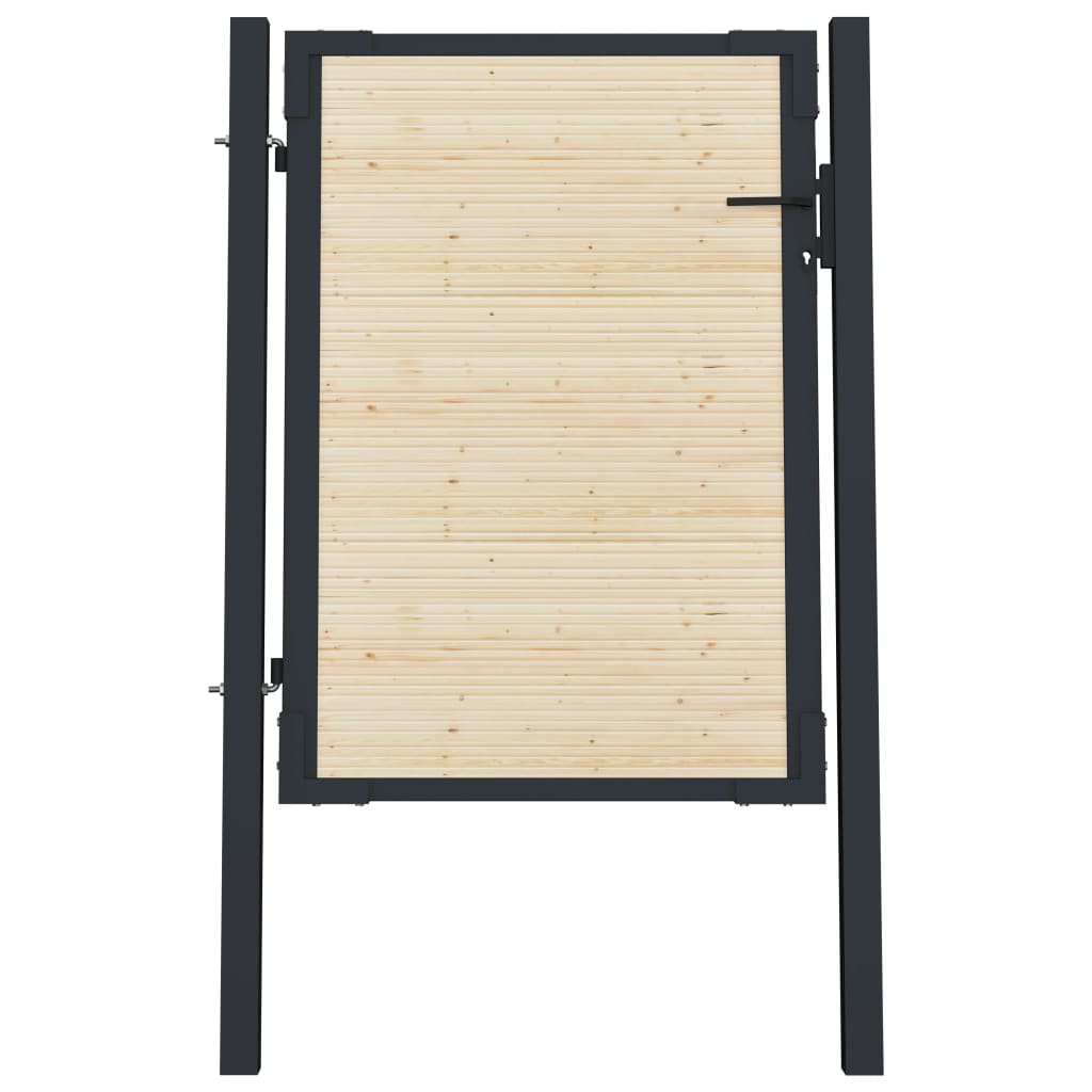 vidaXL Puerta de valla de acero y madera de abeto 107x175 cm