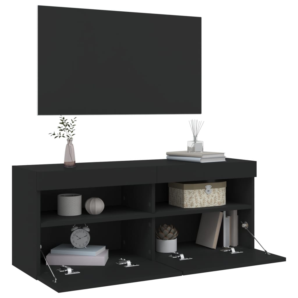 vidaXL Mueble de TV de pared con luces LED negro 100x30x40 cm