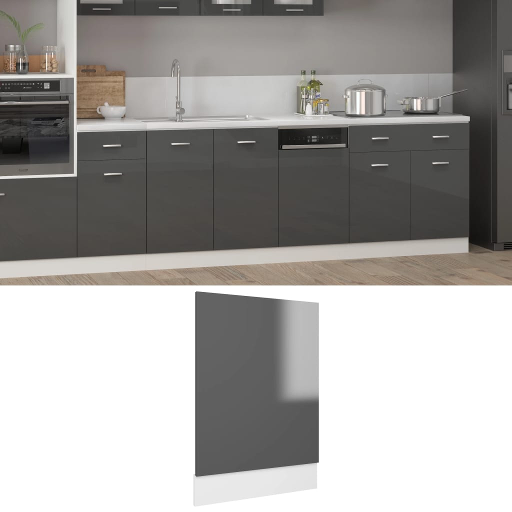 vidaXL Panel para lavavajillas contrachapada gris brillo 45x3x67 cm