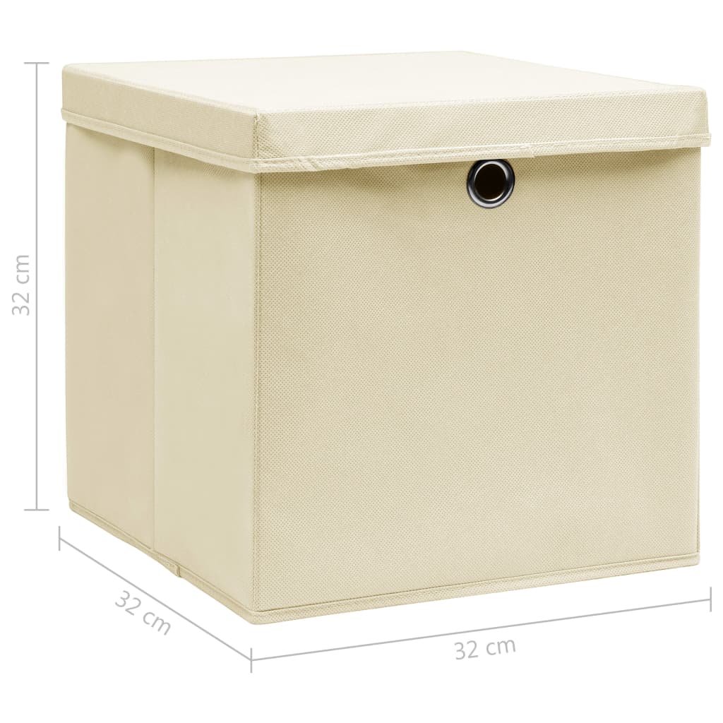 vidaXL Cajas de almacenaje con tapas 4 uds tela crema 32x32x32 cm