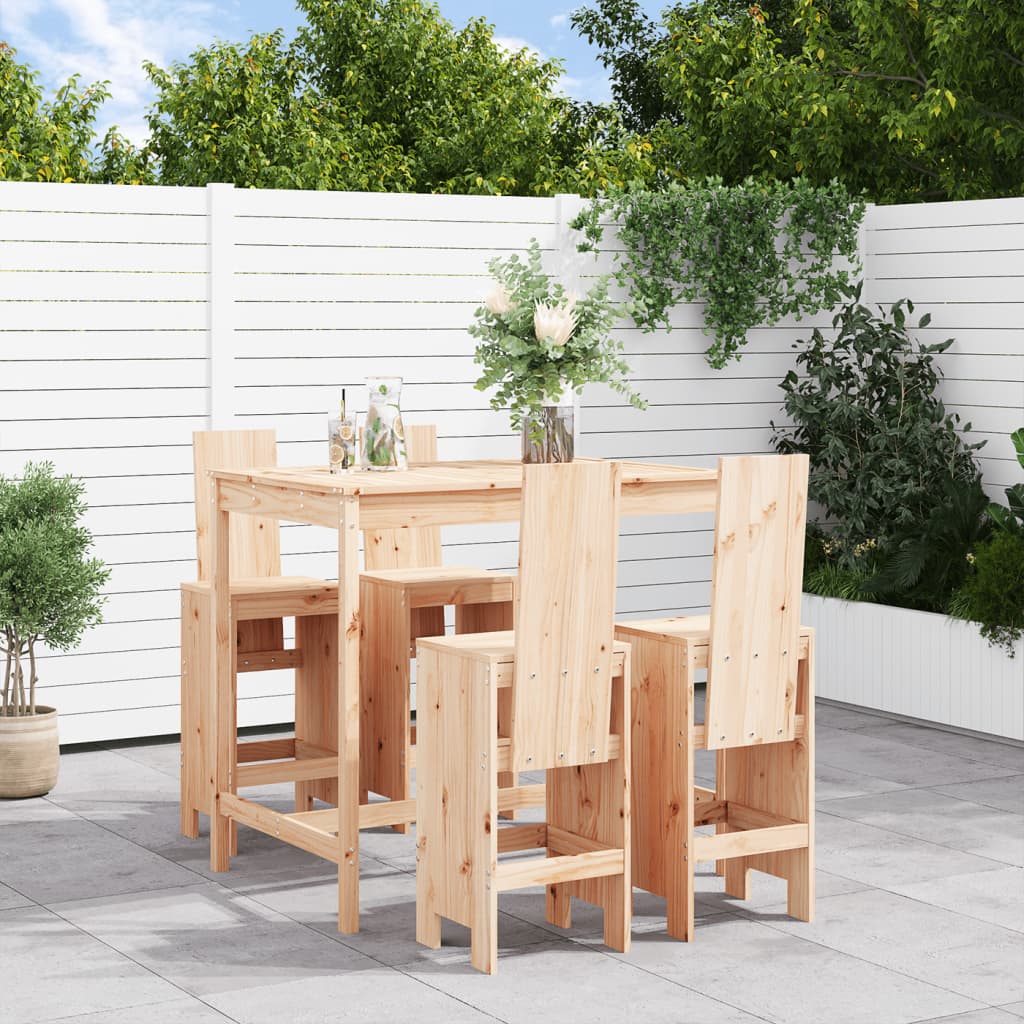 vidaXL Set de mesa y taburetes altos jardín 5 pzas madera maciza pino