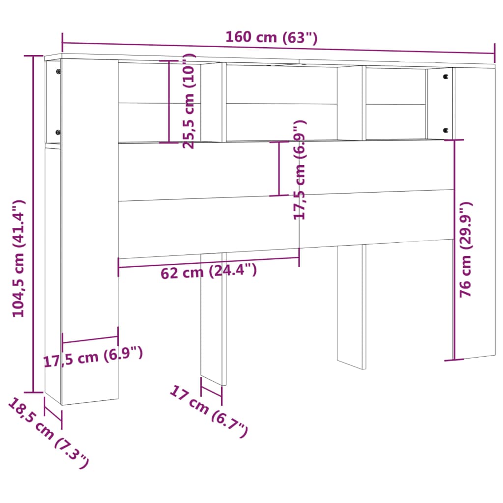 vidaXL Mueble cabecero color roble Sonoma 160x18,5x104,5 cm