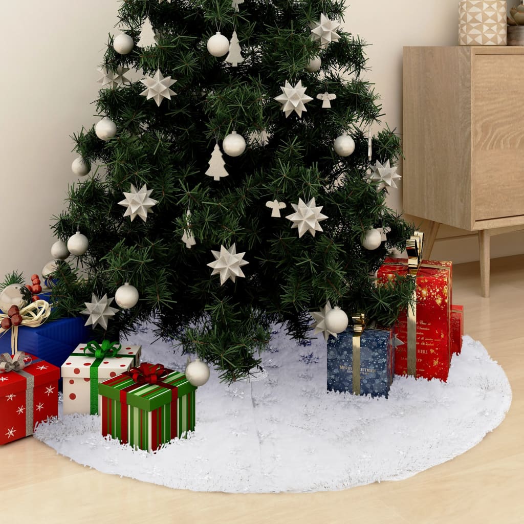 vidaXL Falda del árbol de Navidad de lujo blanca cuero sintético 122cm