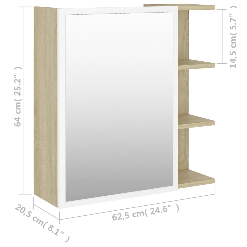 vidaXL Armario espejo baño contrachapada blanco roble 62,5x20,5x64 cm