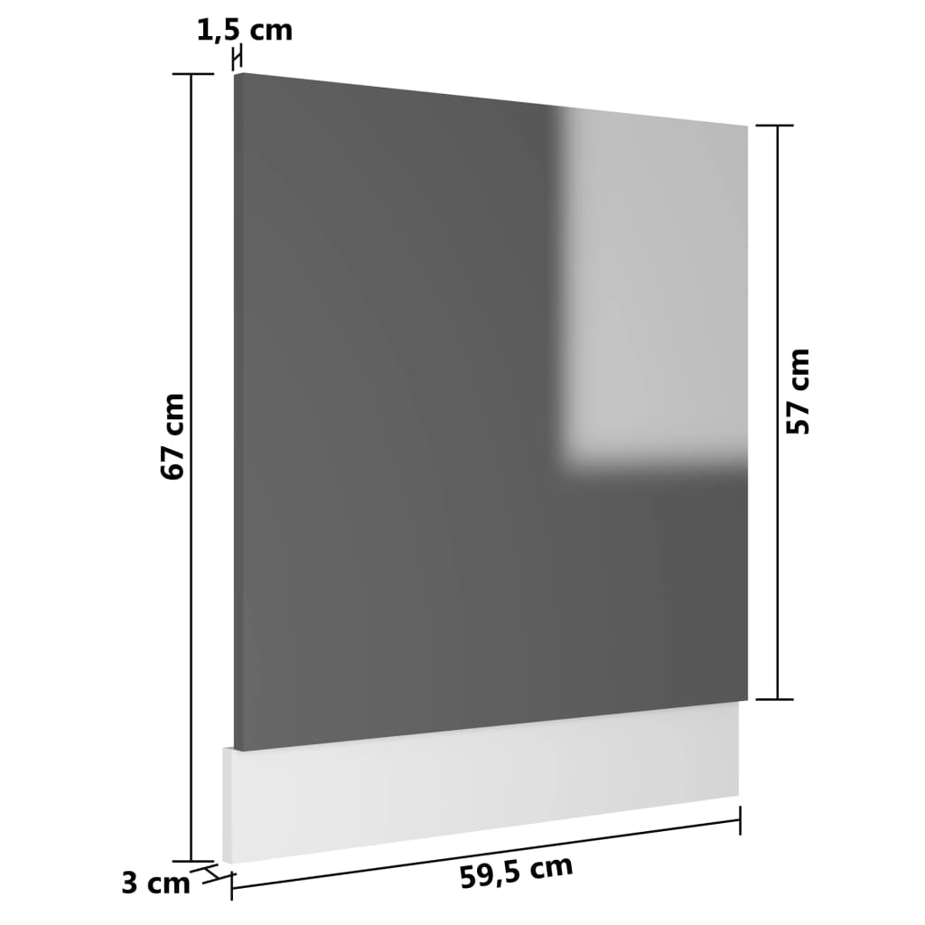 vidaXL Panel para lavavajillas contrachapada gris brillo 59,5x3x67 cm