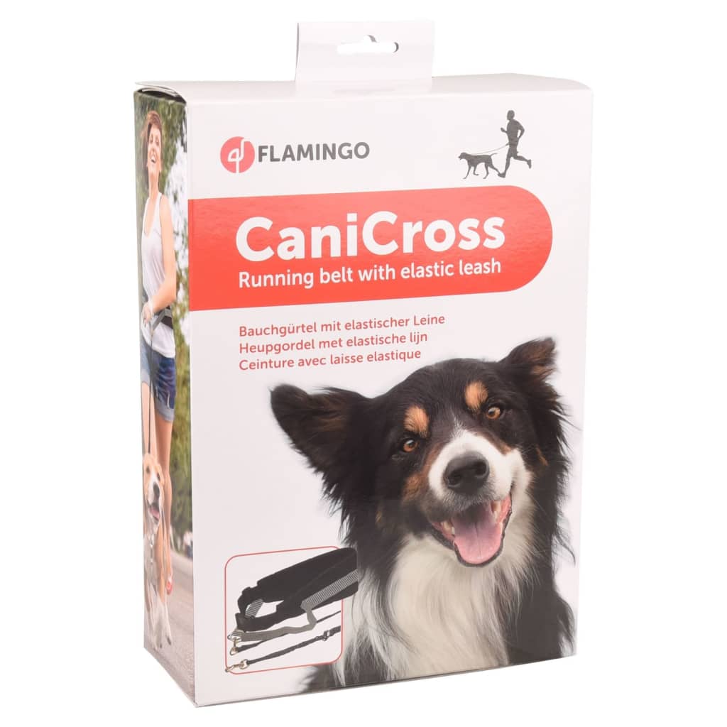 FLAMINGO Cinturón con correa elástica para perro Canicross negro