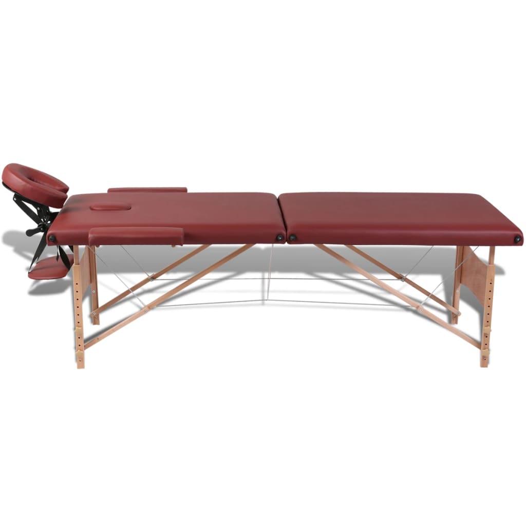 Mesa camilla de masaje de madera plegable de dos cuerpos rojos