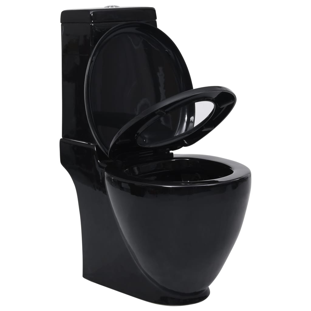 vidaXL Inodoro WC redondo de cerámica con cisterna negro