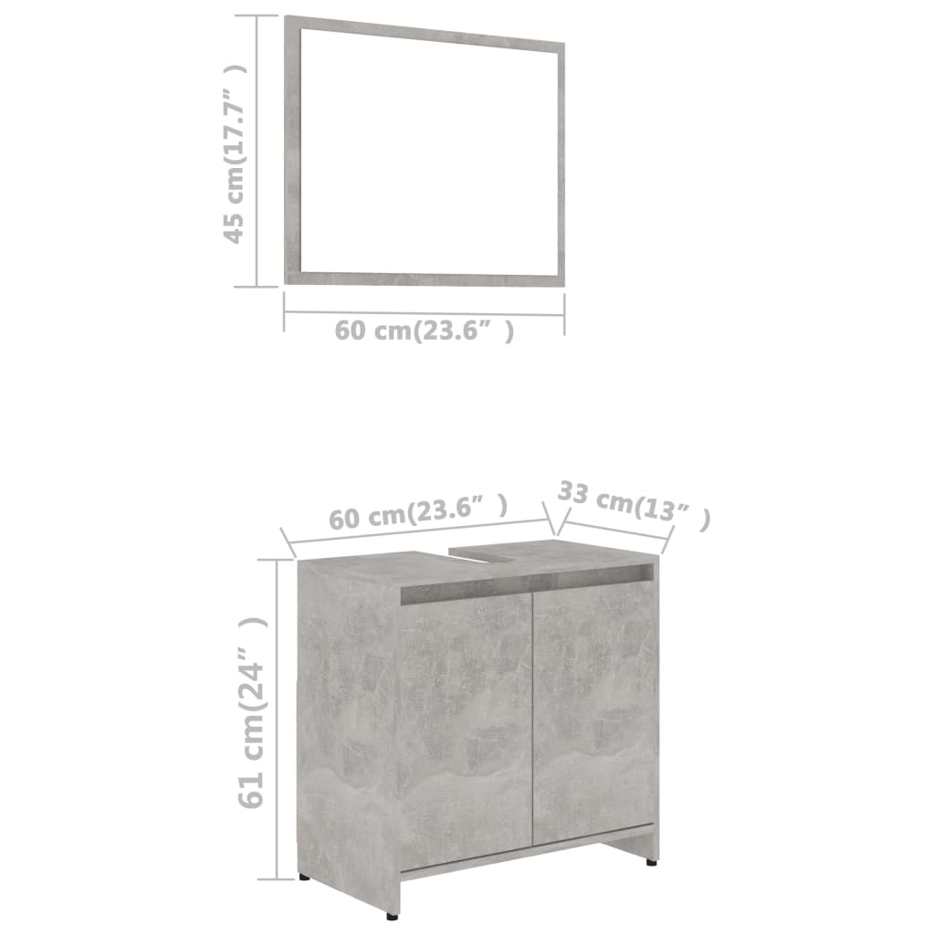 vidaXL Conjunto de muebles de baño madera contrachapada gris hormigón