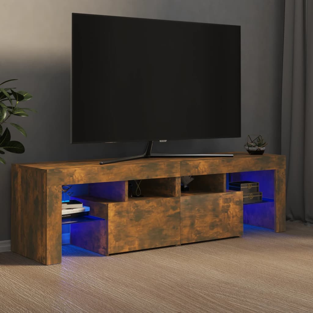 vidaXL Mueble de TV con luces LED color roble ahumado 140x36,5x40 cm