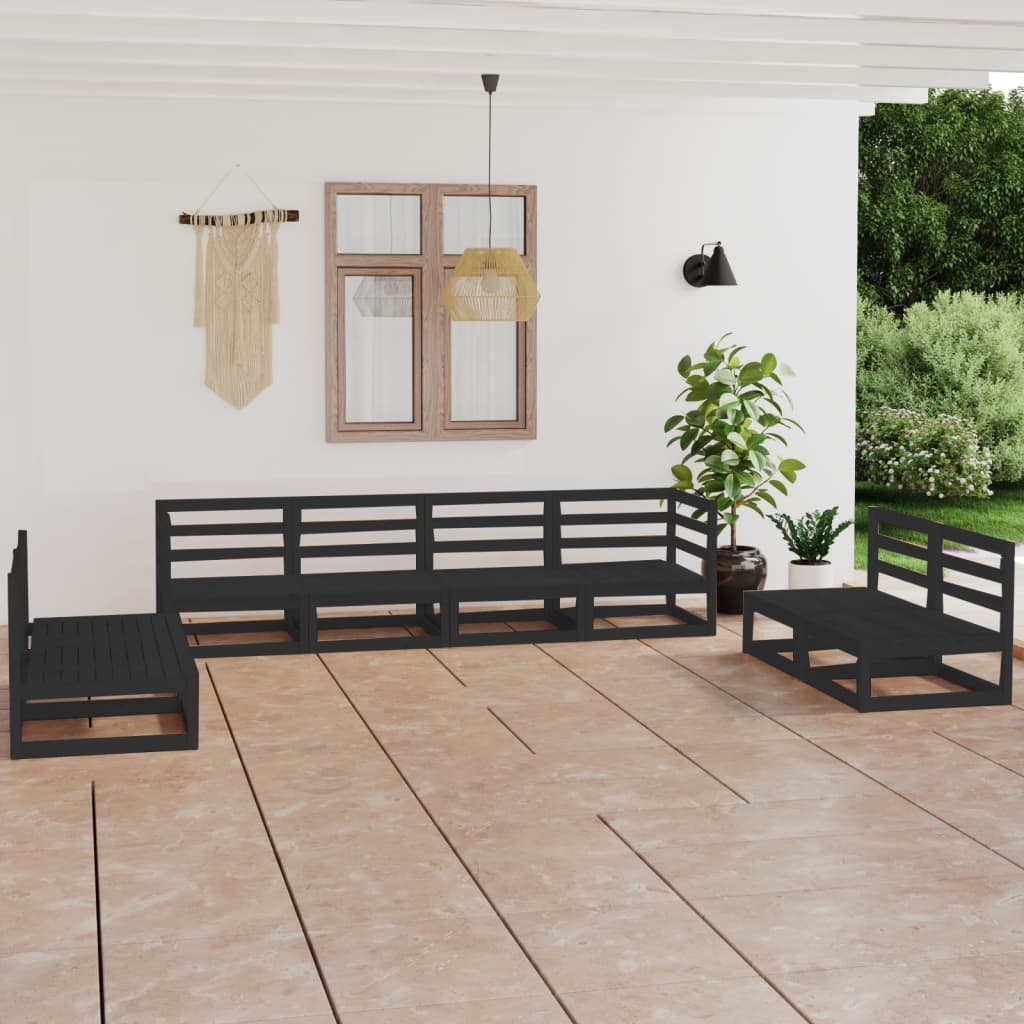 vidaXL Juego de muebles de jardín 8 piezas negro madera maciza de pino