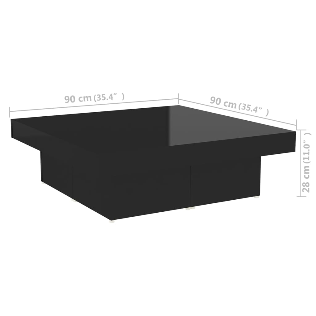 vidaXL Mesa de centro madera contrachapada negro brillante 90x90x28 cm