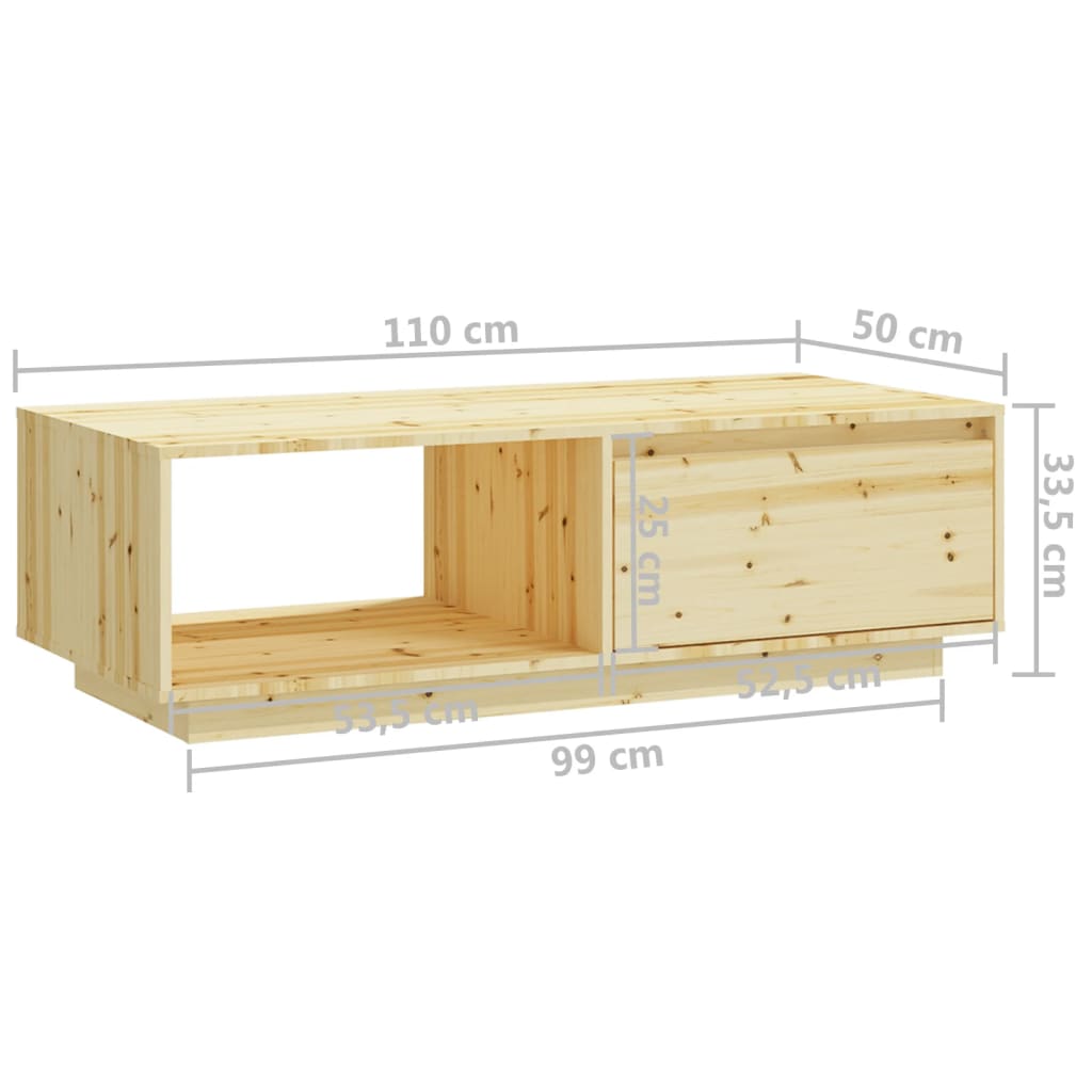 vidaXL Mesa de centro de madera maciza de abeto 110x50x33,5 cm