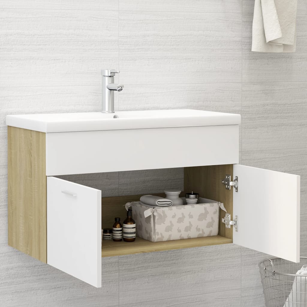 vidaXL Armario para lavabo contrachapada blanco roble 80x38,5x46 cm