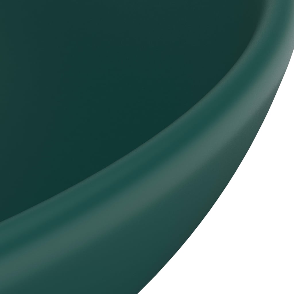 vidaXL Lavabo de lujo redondo cerámica verde oscuro mate 32,5x14 cm