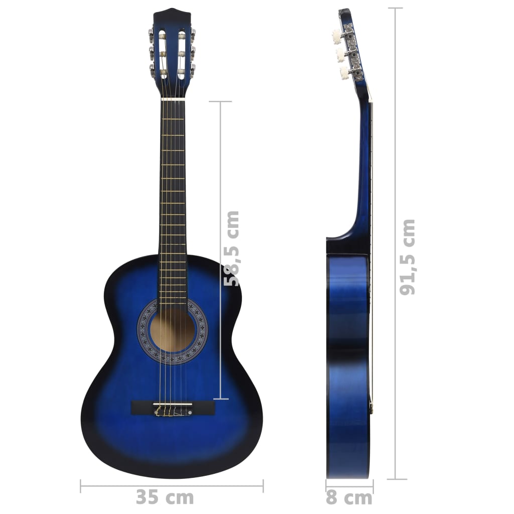 vidaXL Guitarra clásica para principiantes con funda azul 3/4 36"
