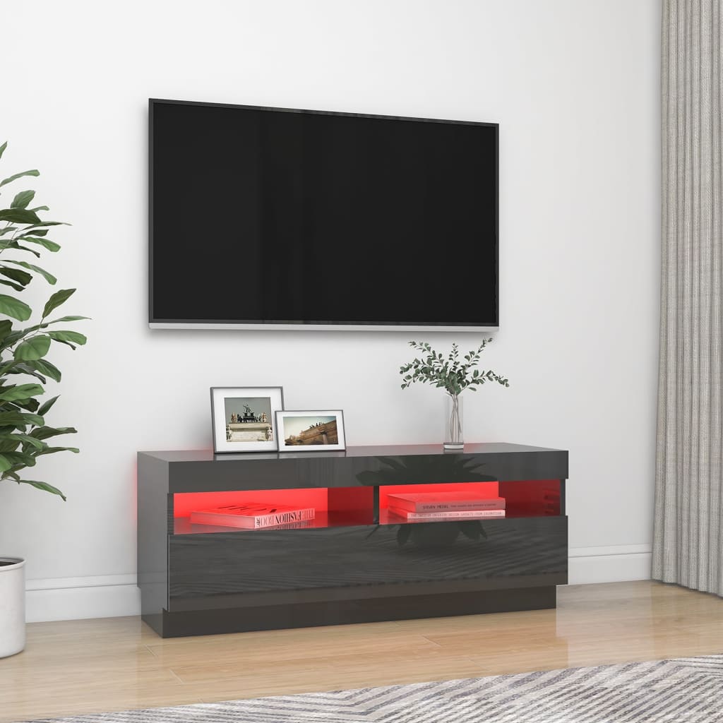 vidaXL Mueble para TV con luces LED gris brillante 100x35x40 cm