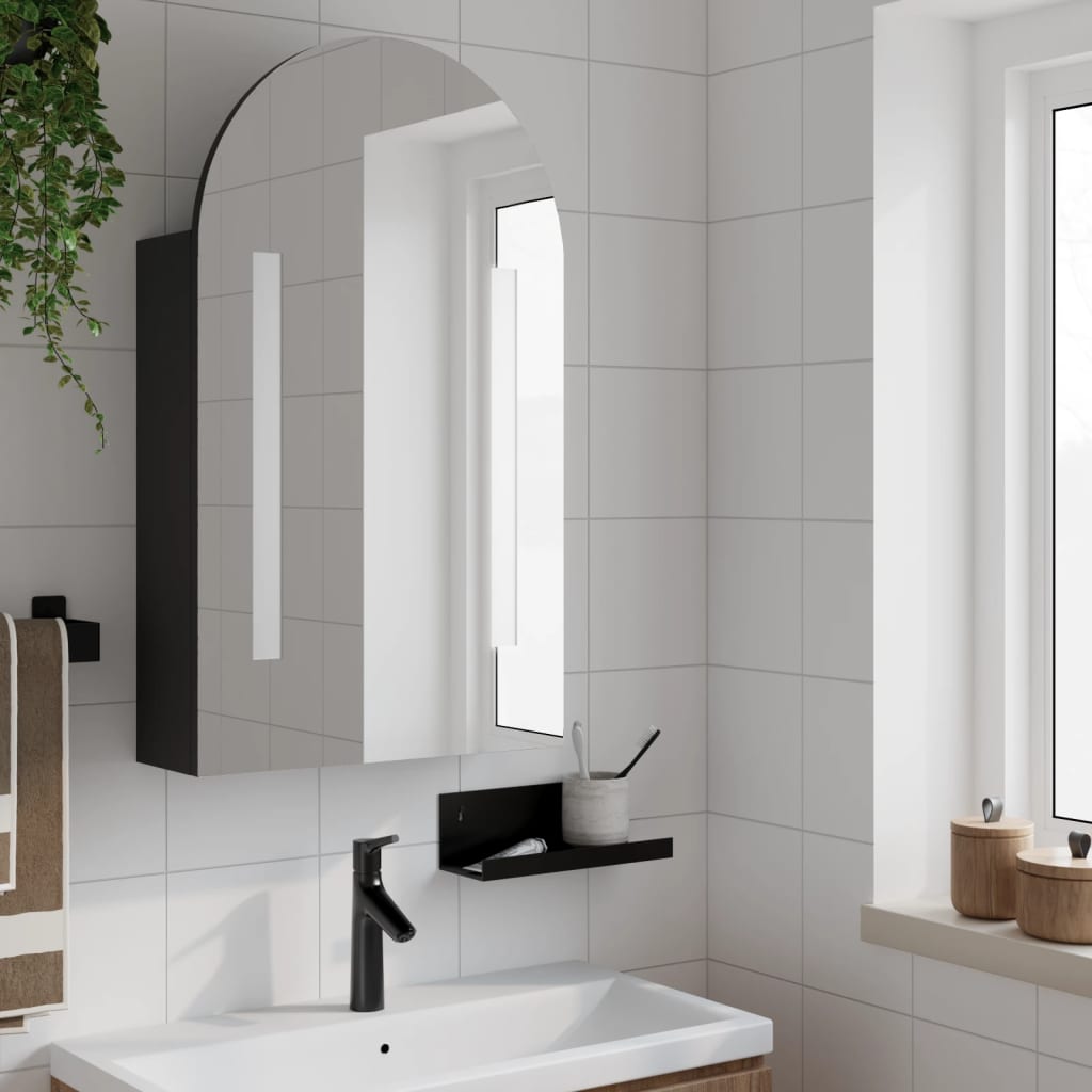 vidaXL Mueble de baño con espejo arqueado y luz LED negro 42x13x70 cm