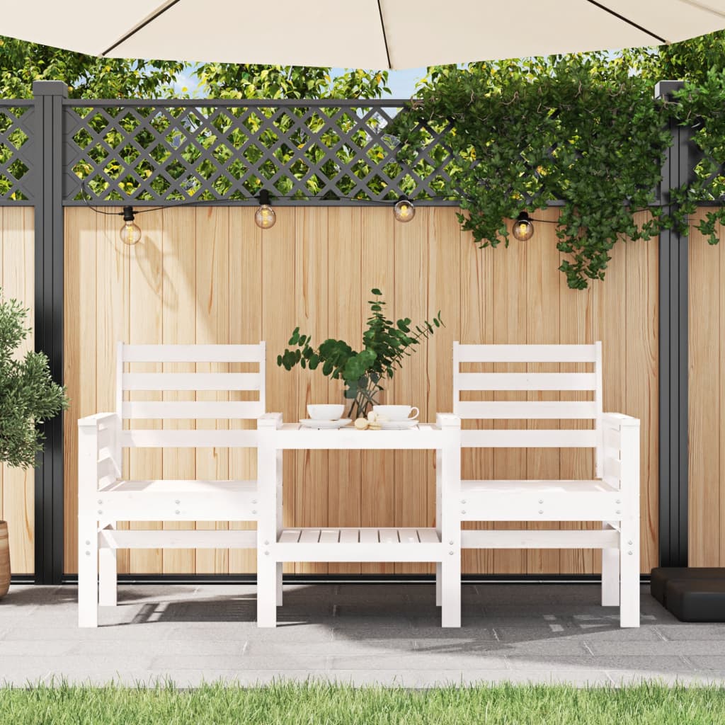 vidaXL Banco de jardín con mesa 2 plazas madera maciza de pino blanco