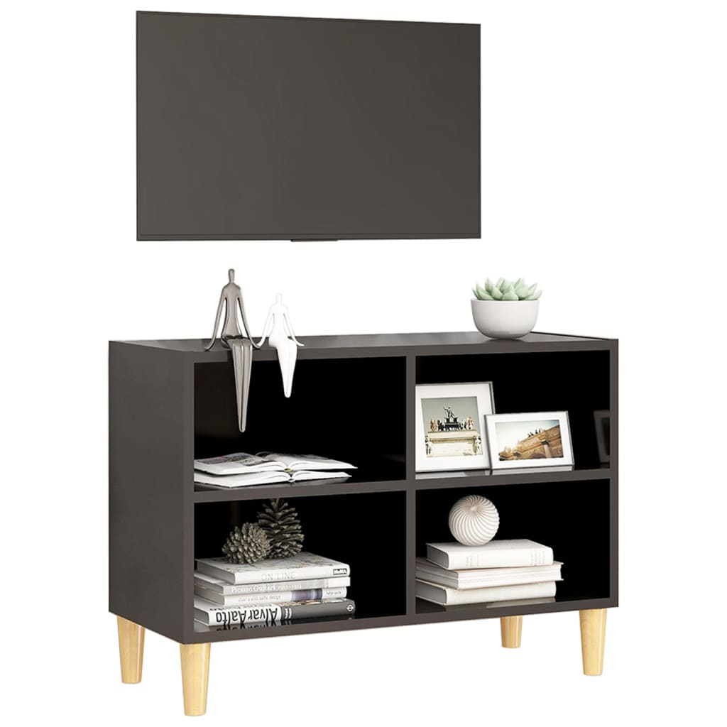 vidaXL Mueble de TV con patas de madera maciza gris 69,5x30x50 cm