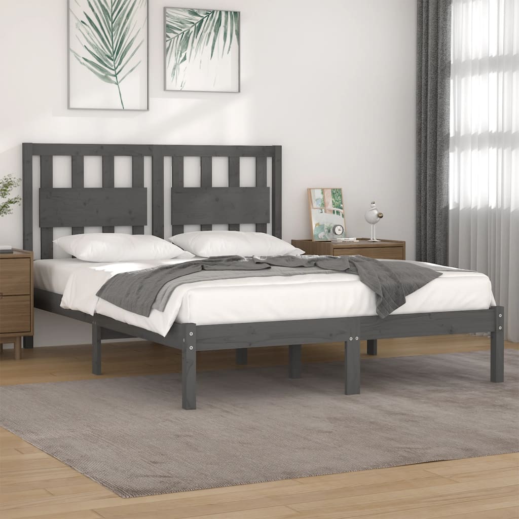 vidaXL Estructura de cama de madera maciza de pino gris 140x190 cm